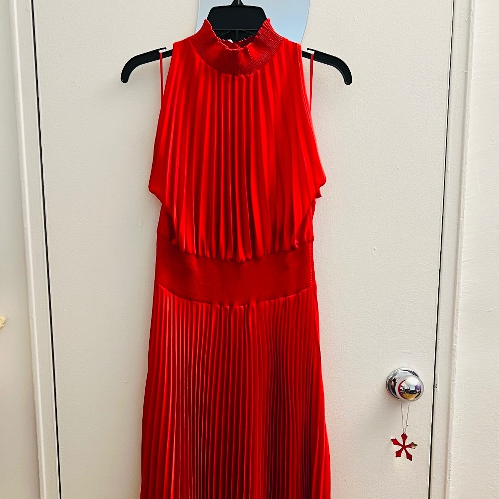 Mango Red Pleated Halter Maxi Dress